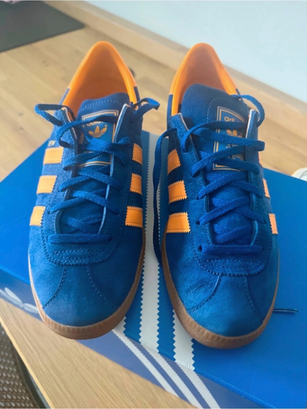adidas Wien Men’s Royal Blue Suede Sneakers with Orange Stripes